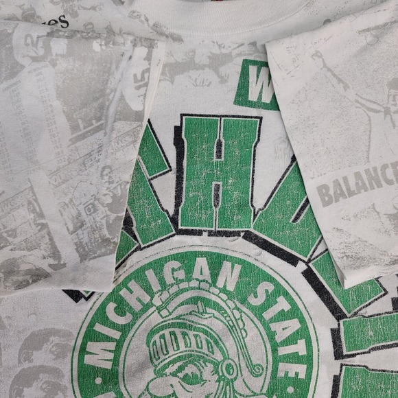 Vintage 90s Michigan State Spartans AOP Shirt Size XL All Over Print Made in USA - Picture 5 of 13